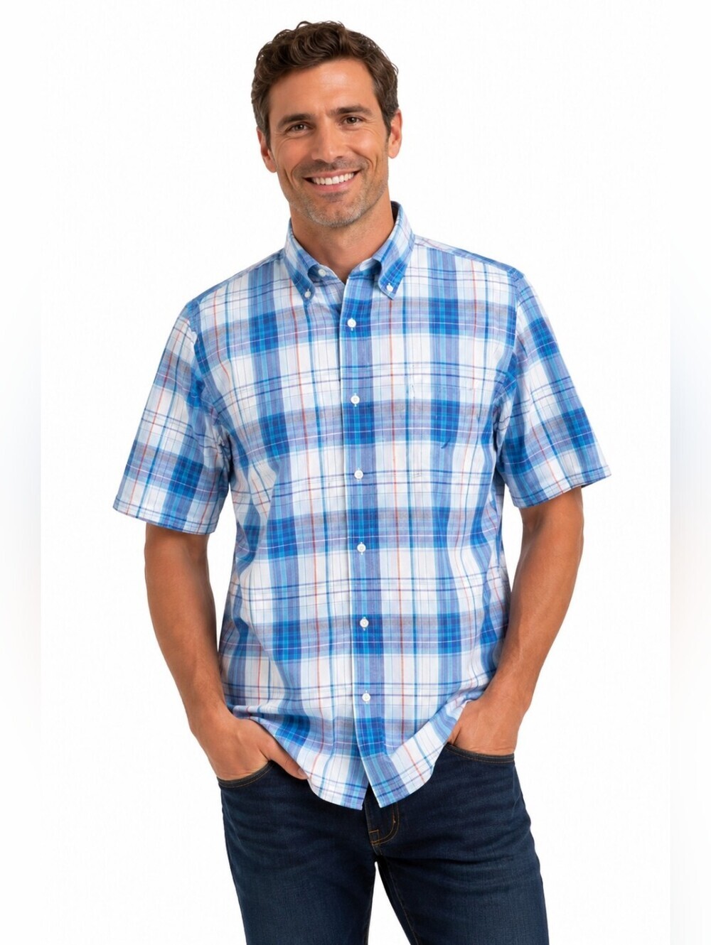 Nautica  Button Down Cotton Shirt, Plaid, L